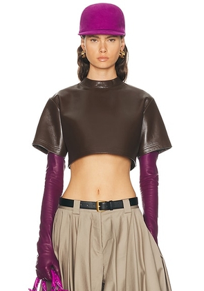 Balenciaga Cropped Leather Shirt in Brown - Brown. Size 36 (also in 34).