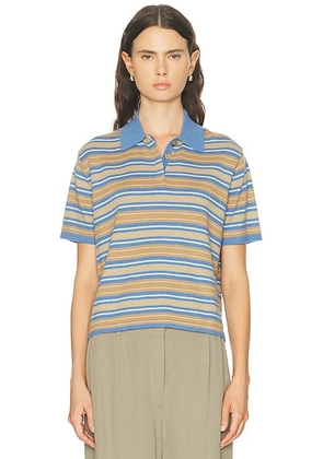 Guest In Residence Short Sleeve Stripe Rugby Top in Delft Blue Combo - Brown,Blue. Size XS (also in M, L).