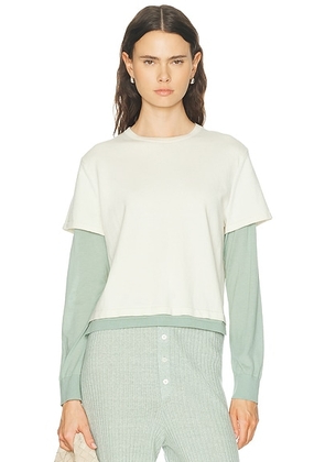 Guest In Residence Layer Tee in Cream & Sage Brush - White. Size L (also in S, M).