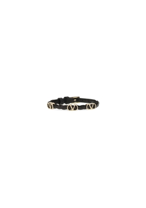 Valentino Garavani Black Calf Leather Bos Taurus Bracelet - One Size