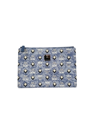 MCM Aren Flat Pouch Denim Crossbody Bag