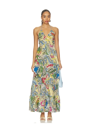 Alice + Olivia Adalyn Halter Maxi Dress in Blue,Green. Size 0. Also in 2, 4, 6, 8, 10, 12.