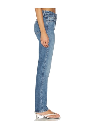 Favorite Daughter The Jen Mid Rise Slim Straight Jean in Blue. Size 23. Also in 24, 25, 26, 27, 28, 29.