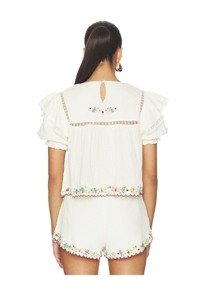 For Love & Lemons Leah Cotton Top in Cream. Size XS. Also in S, M, L, XL.