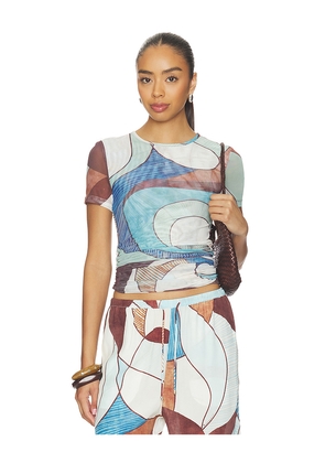 ROAME. Marley Mesh Tee in Blue. Size XS. Also in S, XL.
