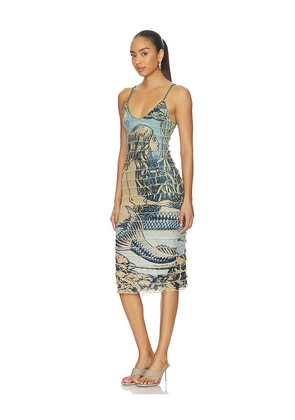 Tyler McGillivary Mermaiden Ruffle Dress in Blue. Size XS. Also in S, M, L, XL/1X.