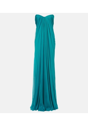 McQueen Draped silk chiffon bustier gown
