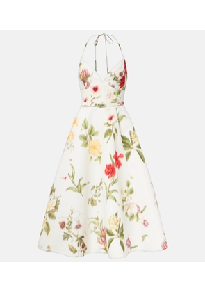 Oscar de la Renta Belted floral faille cocktail dress