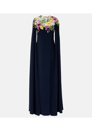 Oscar de la Renta Embroidered caped silk-blend gown