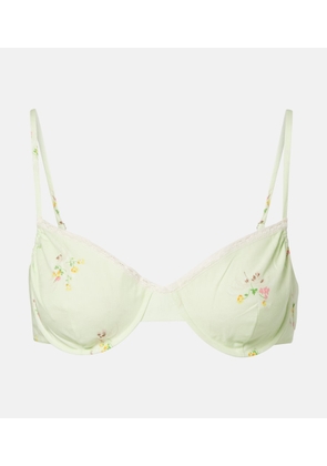 Prada Floral lace-trimmed cotton bra top