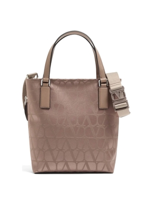 Valentino Garavani mini Toile Iconographe shopping bag in technical fabric with leather details - Neutrals