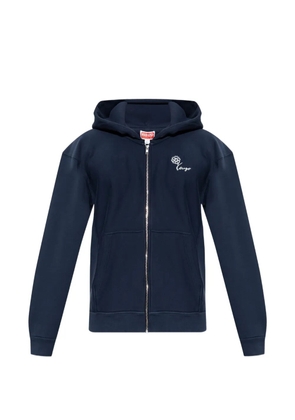 Kenzo flower-embroidered zip-up hoodie - Blue
