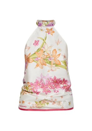 Ferragamo floral-print halterneck top - White