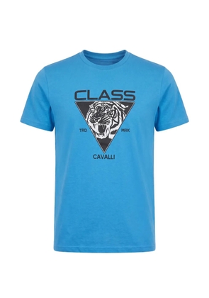 Cavalli Class tiger-print logo-print T-shirt - Blue