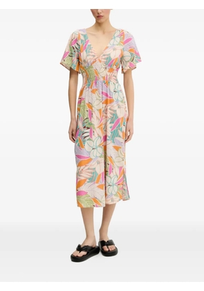 Rip Curl Cala Vadella floral-print smocked-waist midi dress - Neutrals