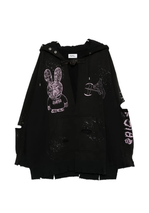 Kidill distressed graphic-print hoodie - Black