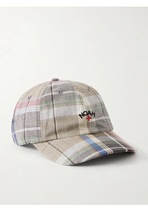 Noah - Logo-Embroidered Checked Wool and Linen-Blend Cap - Men - Brown
