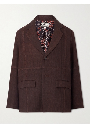 Kartik Research - Rabari Embroidered Linen Suit Jacket - Men - Brown - S
