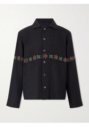 Kartik Research - Embroidered Linen Shirt - Men - Black - S