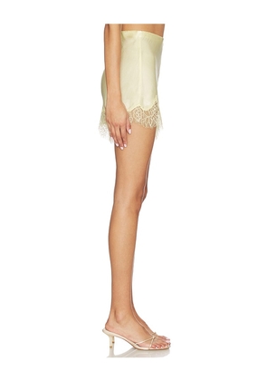 Bardot Silvio Satin Lace Trim Short in Lemon. Size 4. Also in 6, 8.