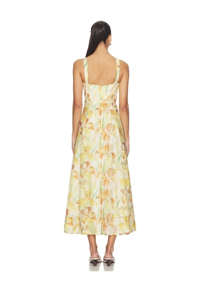 Bardot Adaline Printed Midi Dress in Yellow. Size 4. Also in 2, 6.
