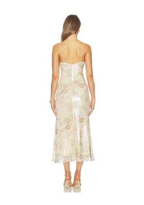 Bardot Adoni Sequin Mesh Midi Dress in Beige. Size 4. Also in 2, 6, 8.