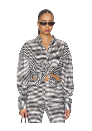 AEXAE x REVOLVE Linen Shirt Tie Top in Black & White. Size XXS. Also in XS, S, M, L.