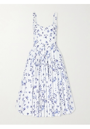 Emilia Wickstead - Elita Belted Floral-print Cotton-poplin Midi Dress - White - UK 4,UK 6,UK 8,UK 10,UK 12,UK 14,UK 16,UK 18