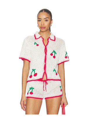 Leslie Amon Ruby Crochet Shirt in White. Size XS. Also in S, M, L, XL.