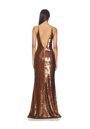 Sonya Moda Luna Gown in Metallic Bronze, brown. Size S. Also in L, XS.