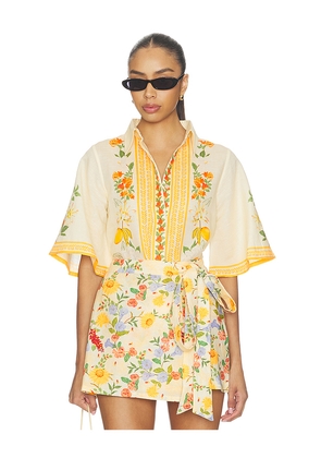 Verandah Floral Bell Sleeve Shirt in Ivory. Size XS. Also in S, M, XL.