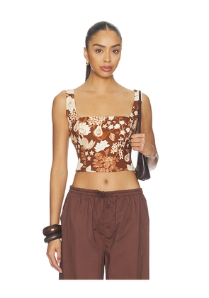 Verandah Square Neck Crop Blouse in Chocolate. Size XS. Also in S, M, L, XL.