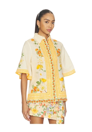 Verandah Floral Bell Sleeve Shirt in Ivory. Size XS. Also in S, XL.