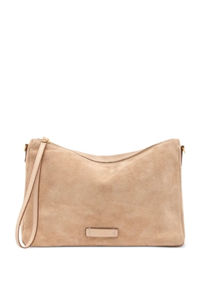 GIANNI CHIARINI medium Nora suede logo-plaque clutch bag - Neutrals