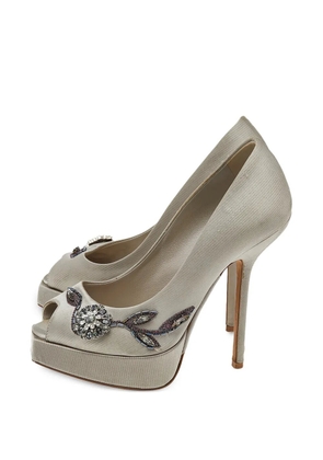 Christian Dior Pre-Owned embellished peep-toe platform pumps - Grey