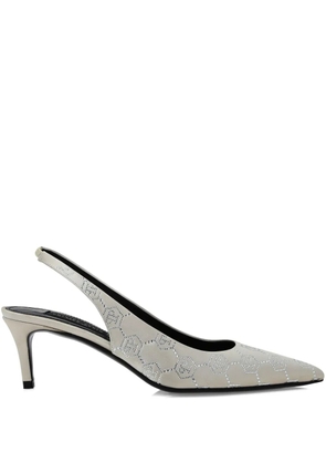 Philipp Plein 55mm rhinestone monogram slingback pumps - Neutrals