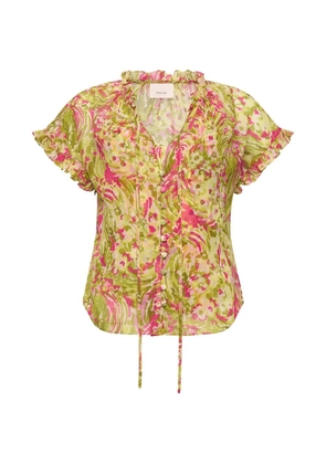 Cinq A Sept Daisy Swirl Jenise ruffled top - Green