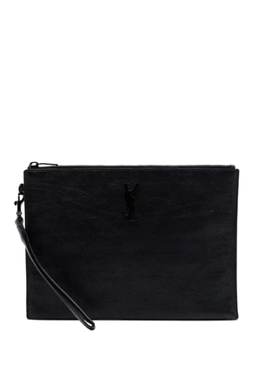 Saint Laurent Pre-Owned 2021 Croc Embossed Leather Monogram Zip Pouch clutch bag - Black