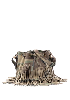 Saint Laurent Pre-Owned 2016 Small Camouflage Print Suede Emmanuelle Fringe bucket bag - Brown