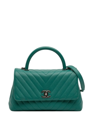 CHANEL Pre-Owned 2019 Medium Chevron Caviar Coco Top Handle Bag satchel - Green