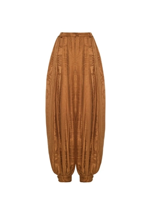 Adam Lippes Sarouel moiré-effect pleated trousers - Brown