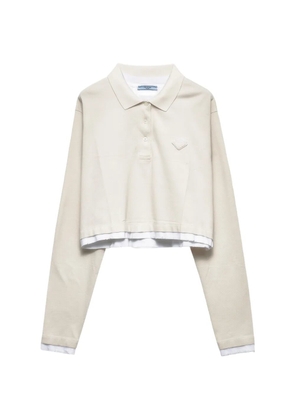 Prada long-sleeved piqué and jersey polo shirt - Neutrals