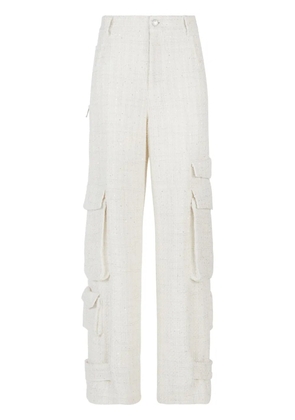 GCDS sequin-embellished tweed cargo trousers - White