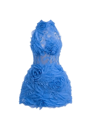 Gemy Maalouf floral-appliqué halterneck dress - Blue