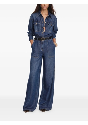 Self-Portrait belted button-down jumpsuit - Blue