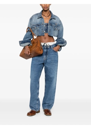 Miu Miu logo-embroidered cropped denim jacket - Blue