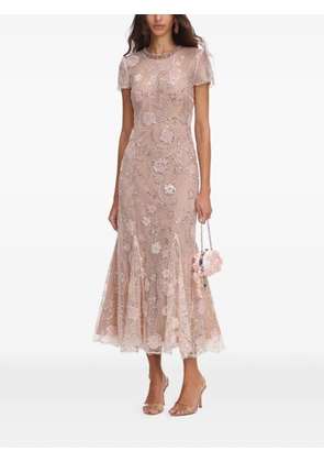 Self-Portrait sequin-embellished floral-print midi dress - Neutrals