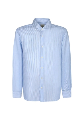 120% Lino vertical-stripe long-sleeve shirt - Blue