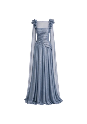 Gemy Maalouf floral-embellished ruched dress - Blue