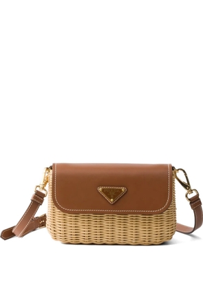 Prada small wicker and leather shoulder bag - Neutrals